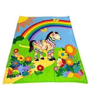 Vintage Rainbow Zebra Blanket 41x33.5" VIP Cranston Print Works